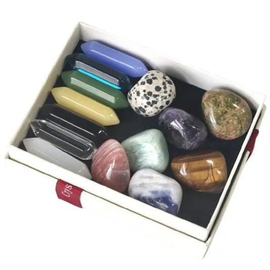 14-Piece Chakra Crystal Set - Raw Healing Stones for Meditation, Energy Balance & Protection ✨