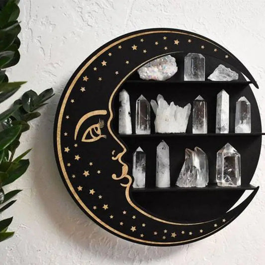 Mini Wooden Crescent Moon Shelf | Crystal Display Shelf | Essential Oil & Crystal Holder for Home Decor ✨☾✨