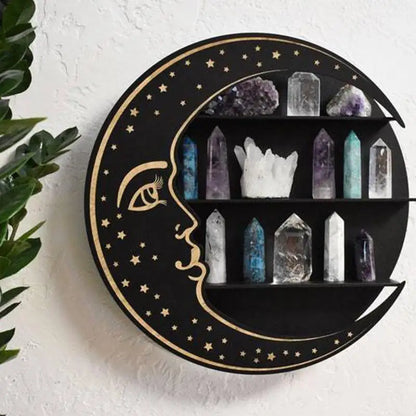 Mini Wooden Crescent Moon Shelf | Crystal Display Shelf | Essential Oil & Crystal Holder for Home Decor ✨☾✨