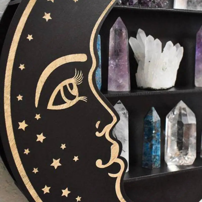 Mini Wooden Crescent Moon Shelf | Crystal Display Shelf | Essential Oil & Crystal Holder for Home Decor ✨☾✨